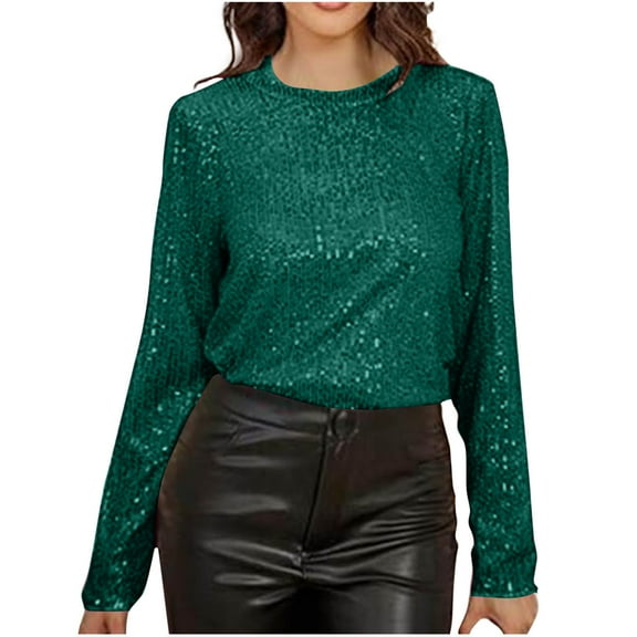 STETMN Women's Sequin Tops Glitter Long Sleeve Blouses Sexy Backless Night Party Shirt