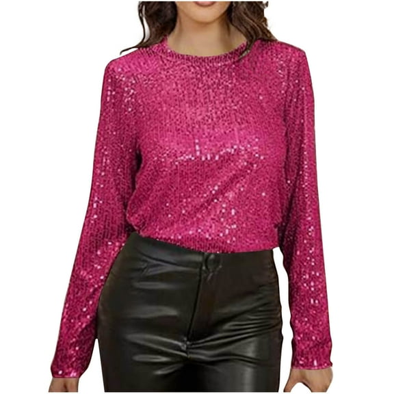 STETMN Women's Sequin Tops Glitter Long Sleeve Blouses Sexy Backless Night Party Shirt