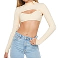 thumbnail image 1 of STETMN Women's Sexy Crop Tops Slimming Mock Neck Shirt Basic Cut Out Long Sleeve T-Shirts, 1 of 8