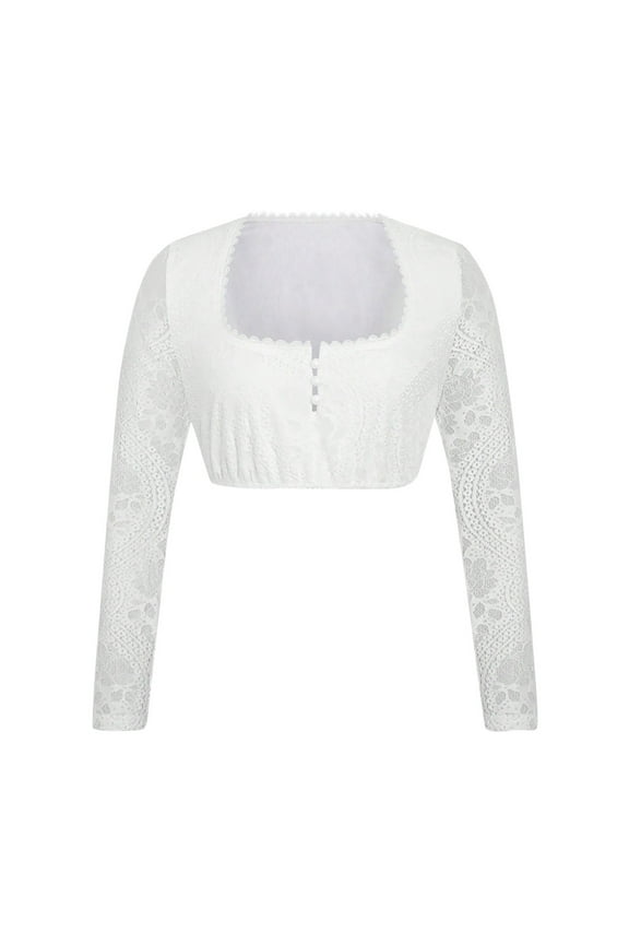 Women's Sexy Dirndl Blouse Crop Lace Long Sleeve Top Traditional Bavarian Costumes Shirts