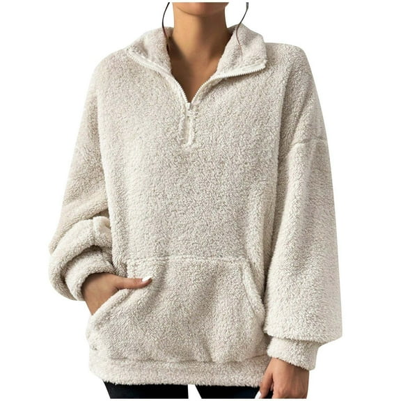 STETMN Women's Sherpa Sweatshirt Quarter Zip Fleece Long Sleeve Pullover Tops with Pocket