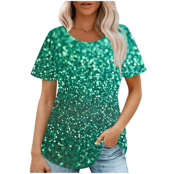 STETMN Women's Short Sleeve Tops Trendy Print T-shirt Loose Spring Summer Crewneck T-shirts
