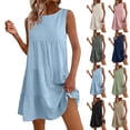 thumbnail image 1 of STETMN Women's Sleeveless Tiered Dress, Round Neck Loose A-Line Casual Swing Dresses Cotton Linen Dress for Summer Beachwear, 1 of 8