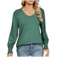 thumbnail image 1 of STETMN Women's Smocked Sleeve Tops Casual Crew Neck Layer T-Shirt Fall Lightweight Comfy Shirts, 1 of 8