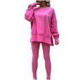 thumbnail image 1 of STETMN Women's Solid Tracksuit Set Oversized Side Slit Tops High Waist Stretch Pant Casual Sweatsuit Outfits, 1 of 5