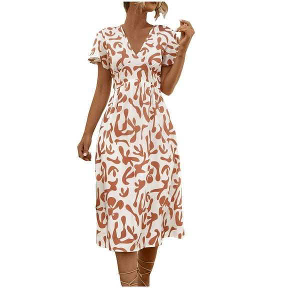 STETMN Women's Spring Summer Midi Dress Short Sleeve Boho Floral Maxi Wrap Dress Swing Beach Dress