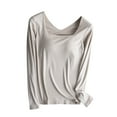 thumbnail image 1 of STETMN Women's Square Neck Basic Tops Loose Soft Long Sleeve Shirt Built in Bra Fall Layer T-Shirt, 1 of 7