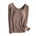 thumbnail image 1 of STETMN Women's Square Neck Basic Tops Loose Soft Long Sleeve Shirt Built in Bra Fall Layer T-Shirt, 1 of 6