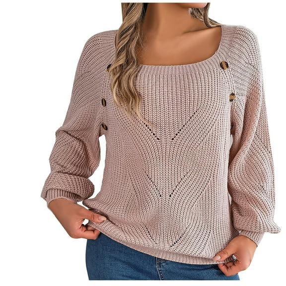 STETMN Women's Square Neck Sweaters Casual Puff Sleeve Pullover Tops Lightweight Comfy Knitted Shirt
