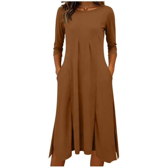STETMN Women's Summer 3/4 Sleeve Sundress Crewneck Flowy Loose Dresses Irregular Hem Vacation Dress