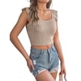 thumbnail image 1 of STETMN Women's Summer Ruffle Sleeve Tank Top Square Neck Knit Crop Tops Casual Cropped Tank, 1 of 6