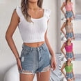 thumbnail image 1 of STETMN Women's Summer Ruffle Sleeve Tank Top Square Neck Knit Crop Tops Casual Cropped Tank, 1 of 7