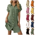 thumbnail image 1 of STETMN Women's Summer Shirt Dress Cuff Short Sleeve Loose Dresses Button Up Casual Dresses, 1 of 7