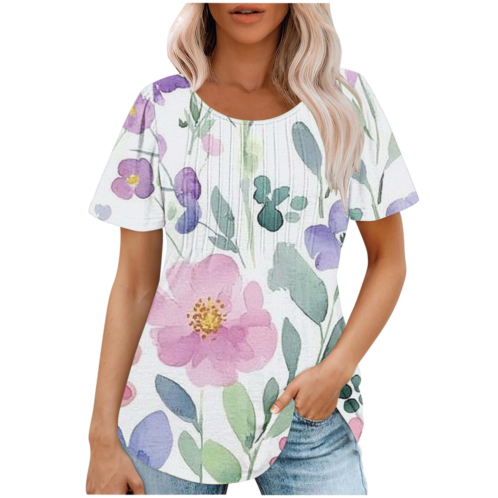 Crewneck Short Sleeves 3D Flower Sweater Top