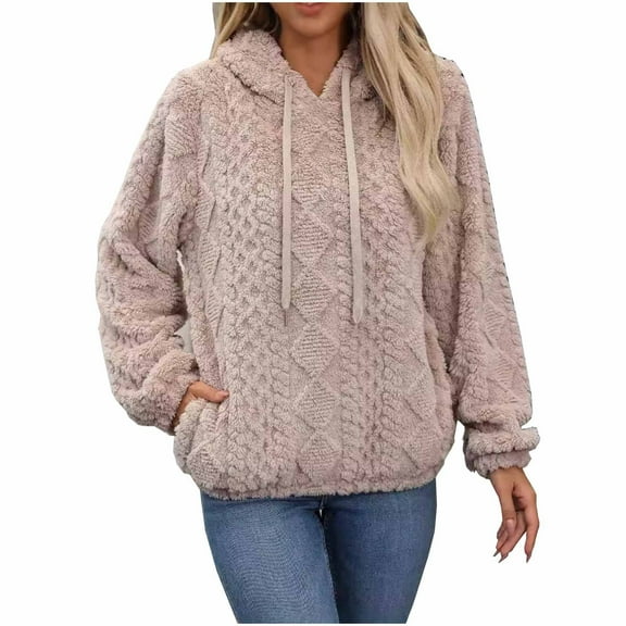 STETMN Women's Textured Fleece Sweatshirts Hoodie Drawstring Top Fall Winter Chunky Pullover Shirt with Pocket