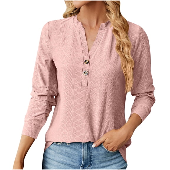 STETMN Women's Top V Neck Textured Long Sleeve Casual Shirt Business Work Blouses