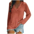 thumbnail image 1 of STETMN Women's V Neck Plain Top Loose Long Sleeve Layer T-Shirt Fall Lightweight Trendy Shirt, 1 of 4