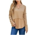 thumbnail image 1 of STETMN Women's V Neck Pullover Tops Waffle Knit Long Sleeve Blouse Casual Loose Fit Sweatshirt, 1 of 5