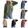 thumbnail image 1 of STETMN Women's V Neck Pullover Tops Waffle Knit Long Sleeve Blouse Casual Loose Fit Sweatshirt, 1 of 6