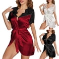 thumbnail image 1 of STETMN Women's V Neck Robe Satin Lace Trim Sleepwear Kimono Sexy Silk Robes Retro Nightwear Short Robe, 1 of 5