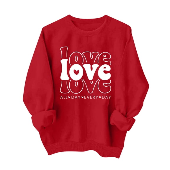 STETMN Women's Valentine T-shirt Love Letter Print Casual Sweatshirt Loose Long Sleeve Pullover Tops