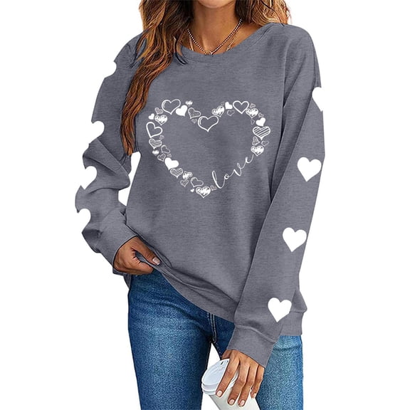 STETMN Women's Valentine's Sweatshirt Heart Print Casual Top Loose Long Sleeve Pullover Tops