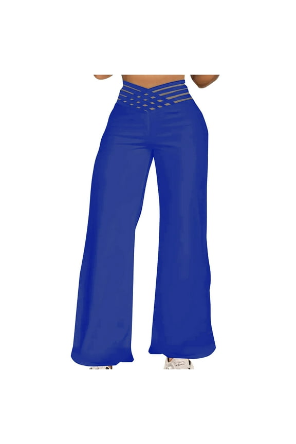 Women's Wide Leg Pants Hollow Cross High Waist Casual Pant Loose Trendy Trousers