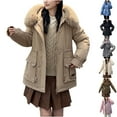 thumbnail image 1 of STETMN Women's Winter Fleece Lined Parka Jackets Thicken Faux Fur Hooded Coat Drawstring Warm Puffer Jacket, 1 of 7