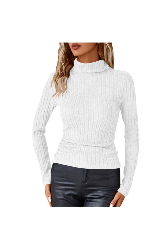 Women's Winter Ribbed Knit Top Mock Neck Tops Fall Basic Warm Long Sleeve T-shirt Fall Sweater