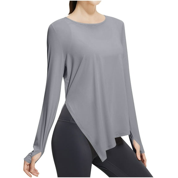 STETMN Women's Workout Shirts Long Sleeve Side Split Round Neck T-shirt Lightweight Outdoor Hiking Tops