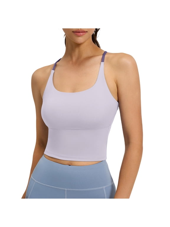 Women's Yoga Bra Racerback Crop Tank Top Stretch Longline Workout Tops with Built in Pads