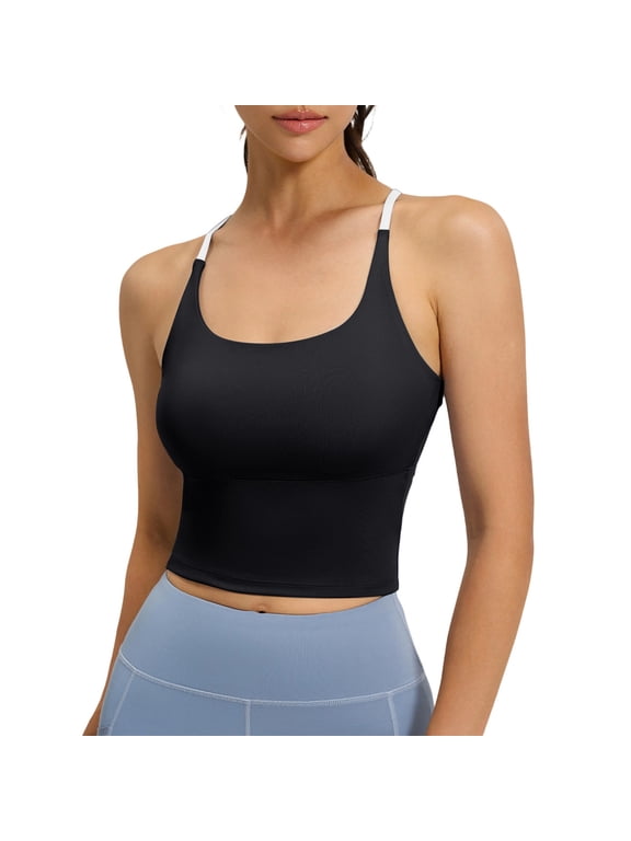 Women's Yoga Bra Racerback Crop Tank Top Stretch Longline Workout Tops with Built in Pads