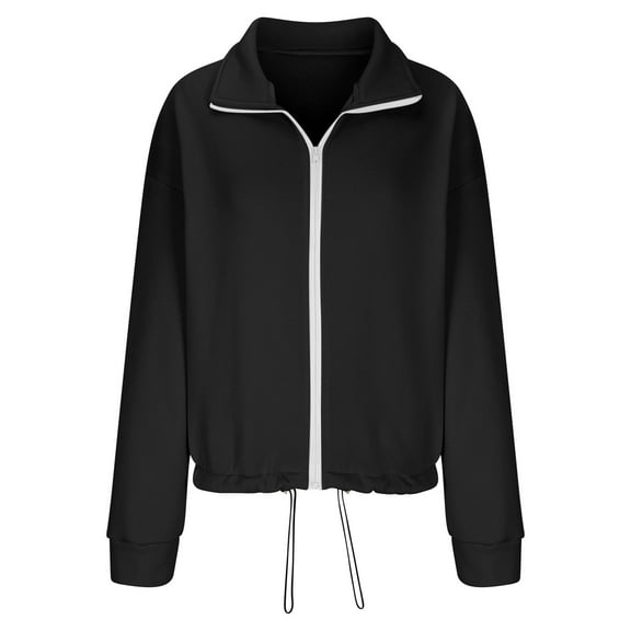 STETMN Women's Zip Up Jacket Loose Casual Long Sleeve Crop Jackets Drawstring Hem Fall Coat