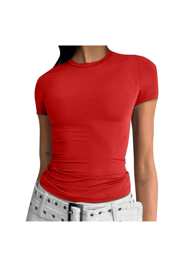 Womens Basic T Shirts Tight Slim Short Sleeve Stretchy Bodycon Tee Basic Going Out Crop Tops