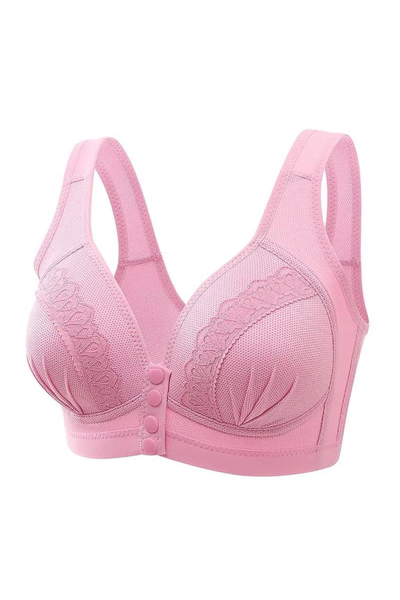 Womens Daisy Bra Sports Push Up Bras Front Snaps Wireless Beauty Back Full Coverage Comfor Easy Close Hot Pink XXL