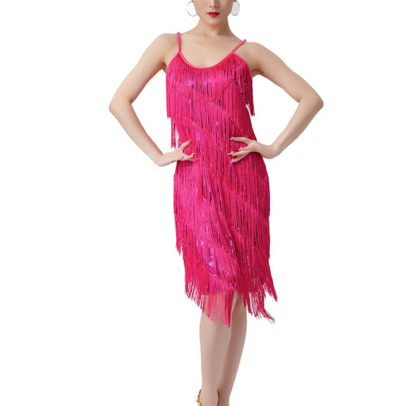 STETMN Womens Latin Dress Lace Rhinestone Fringe Skirt Ballroom Salsa Cha Cha Dance Party Dress with Armband