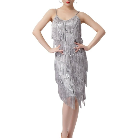 STETMN Womens Latin Dress Lace Rhinestone Fringe Skirt Ballroom Salsa Cha Cha Dance Party Dress with Armband