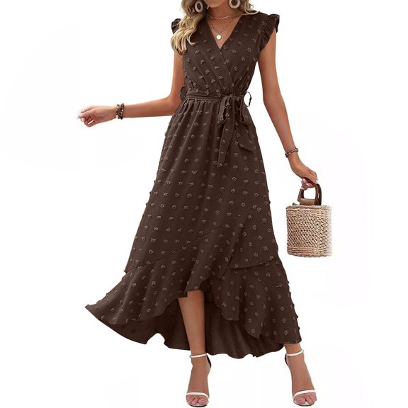 STETMN Womens Oversized Maxi Dresses Square Neck Smocked Ruffle Sleeve Dress A Line Summer Sundress