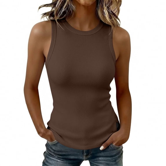 SPZTSX Womens Ribbed Racerback Tank Top Crew Neck Form Fitting Sleeveless Casual Basic Layering Tops