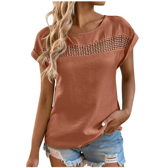 STETMN Womens Summer Casual Tops Knit Hollow Out Shirts Trendy Short Sleeve Crew Neck Tops Blouses