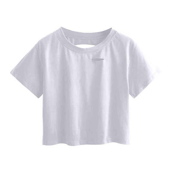 STETMN Womens Summer Crop Tops Ripped Short Sleeve Tees Loose Fit Casual Blouse Trendy Fashion Clothes