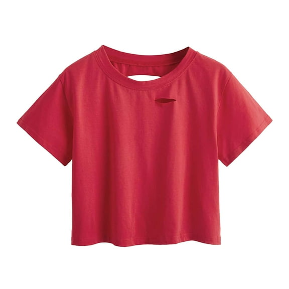 STETMN Womens Summer Crop Tops Ripped Short Sleeve Tees Loose Fit Casual Blouse Trendy Fashion Clothes