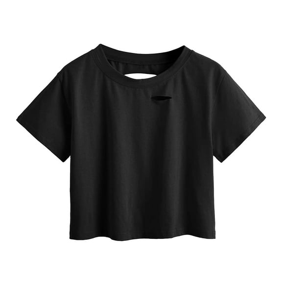 STETMN Womens Summer Crop Tops Ripped Short Sleeve Tees Loose Fit Casual Blouse Trendy Fashion Clothes