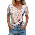 thumbnail image 1 of STETMN Womens Summer Tops Asymmetrical Neck Short Sleeve Button Blouse Casual Lightweight T Shirt, 1 of 5