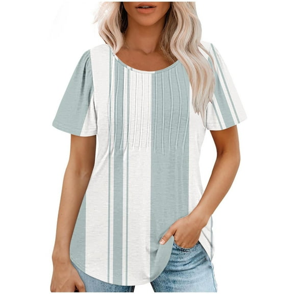 STETMN Womens Trendy Short Sleeve T Shirts Crew Neck Printed Loose Tops Summer Fit Casual Blouses
