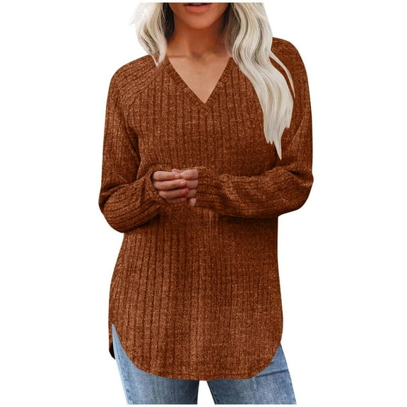STETMN Womens V Neck Sweaters Lightweight Fall Fashion Knitted Tops Casual Trendy Travel Sweatshirt
