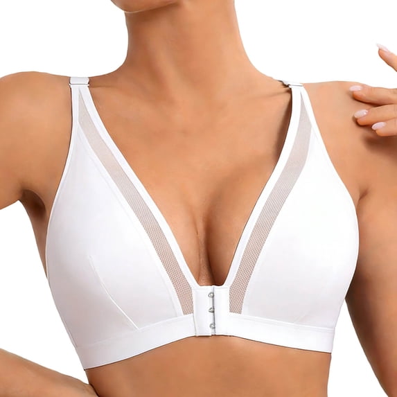 SPZTSX Womens Wireless Front Closure Bras Deep V Mesh Panel Push up Comfort Seamless Everyday Bra