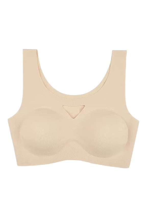 Womens Wireless Seamless Sports Bra Front Keyhole Cutout Wide Straps Push Up Smoothing Support for Yoga Fitness