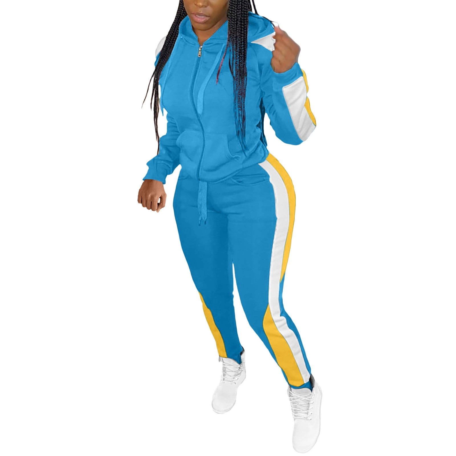 STETMN Workout 2 Piece Outfits for Women Zip Up Slim Hood Jacket Casual ...