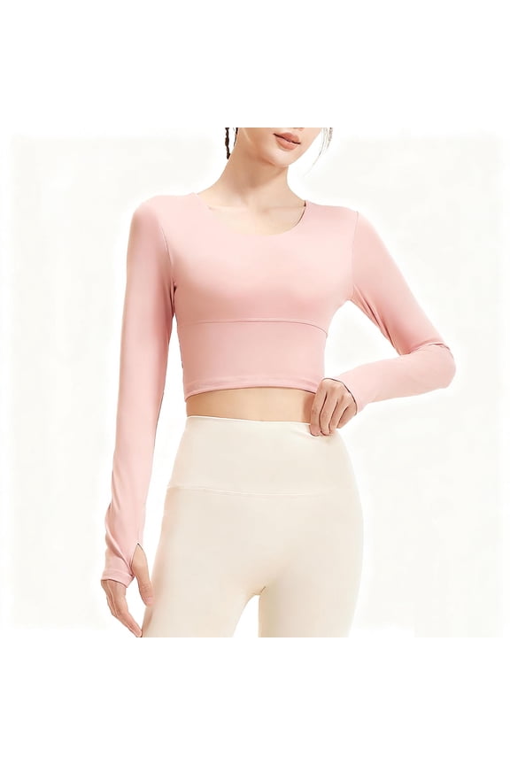 Yoga Crop Top for Women Halter Tank Fake 2 Piece Tee Slim Long Sleeve Tops Workout Stretch T-Shirt